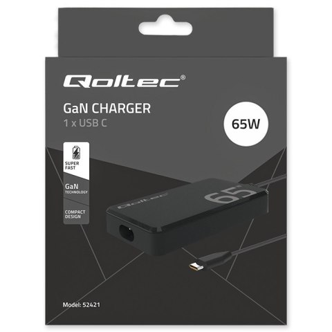 Ładowarka sieciowa 65W GaN Super Fast SLIM | PD | 5-20V | 3.25A |USB-C 3.1 | Laptop | MacBook | Smartfon | +kabel
