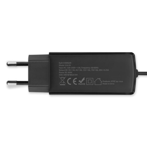 Ładowarka sieciowa 65W GaN | 5-20V | 3-3.25A | USB-C 3.1 Ładowarka sieciowa 65W GaN | 5-20V | 3-3.25A | USB-C 3.1
