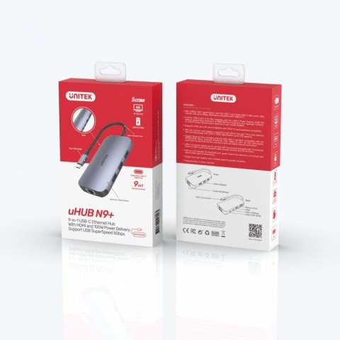 HUB USB-C 9w1, USB-C, HDMI 2.0, RJ45, PD 100W, czytnik SD; D1071A HUB USB-C 9w1, USB-C, HDMI 2.0, RJ45, PD 100W, czytnik SD; D1071A