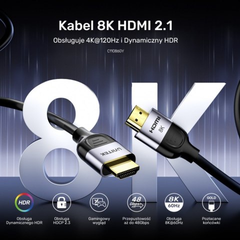 Kabel HDMI 2.1 8K 60Hz 3m; C11086GY01-3M Kabel HDMI 2.1 8K 60Hz 3m; C11086GY01-3M