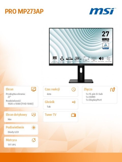 Monitor 27 cali PRO MP273AP LED/FHD/Flat/100Hz/czarny