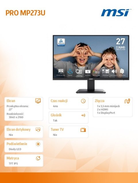 Monitor PRO MP273U 27 cali LED/UHD/Flat/60Hz/Black