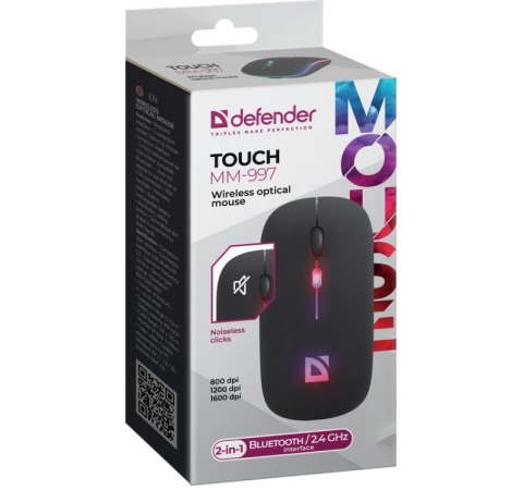 Mysz bezprzewodowa silent click TOUCH MM-997 akumulator 800/1200/1600 DPI czarna Mysz bezprzewodowa silent click TOUCH MM-997 akumulator 800/1200/1600 DPI czarna