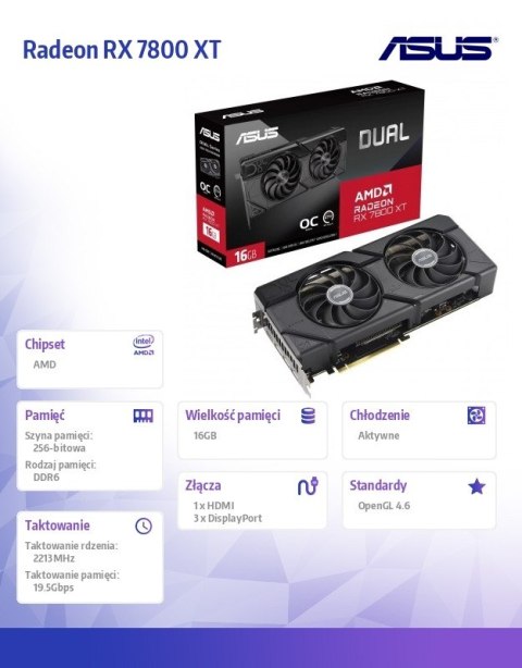 Karta graficzna Dual Radeon RX 7800 XT OC Edition 16GB GDDR6DUAL-RX7800XT-O16G
