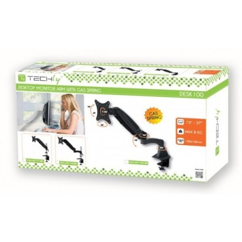 Ramię biurkowe z amortyzatorem gazowym monitor 15-27cali, 8kg, srebrno-czarne Ramię biurkowe z amortyzatorem gazowym monitor 15-27cali, 8kg, srebrno-czarne