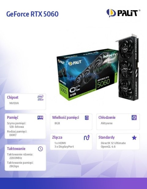 Karta graficzna GeForce RTX 5060 INFINITY 3 OC 8GB GDDR7 128bit 3DP/HDMI Karta graficzna GeForce RTX 5060 INFINITY 3 OC 8GB GDDR7 128bit 3DP/HDMI