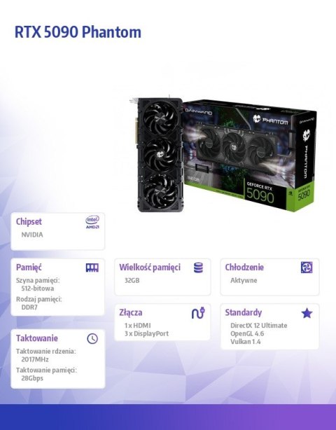 Karta graficzna RTX 5090 PHANTOM 32GB GDDR7 512bit 3DP/HDMI Karta graficzna RTX 5090 PHANTOM 32GB GDDR7 512bit 3DP/HDMI