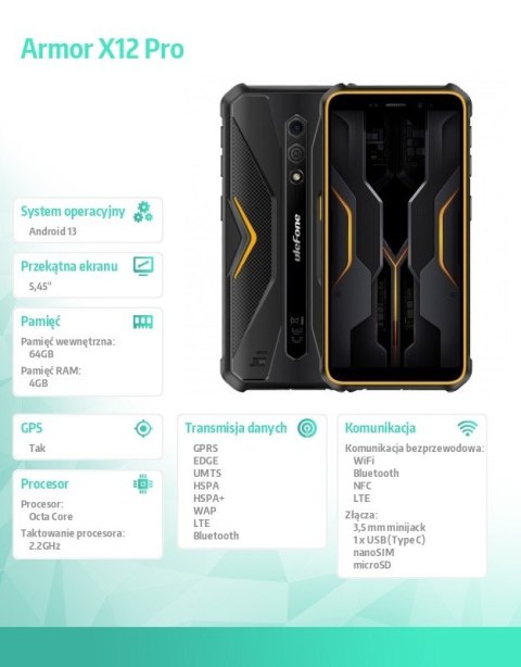 Smartfon Armor X12 Pro 4G 4/64GB Pomarańczowy