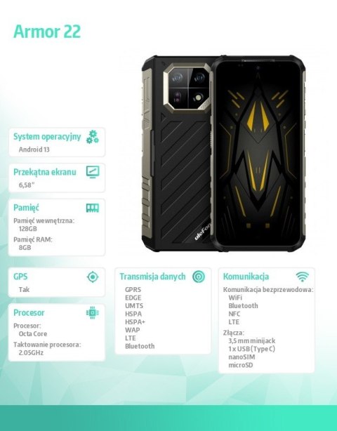 Smartfon Armor 22 4G 8/128GB IP69K Czarny