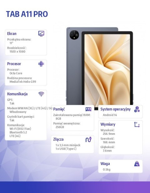Tablet Tab A11 Pro 11 cali 8/256GB LTE Szary Tablet Tab A11 Pro 11 cali 8/256GB LTE Szary