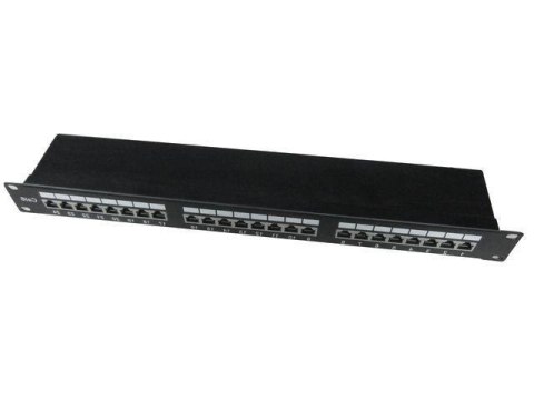 Patch Panel 24 Porty 1U 19'' Kat.6 ekran z funkcją organizacji kabli czarny Patch Panel 24 Porty 1U 19'' Kat.6 ekran z funkcją organizacji kabli czarny