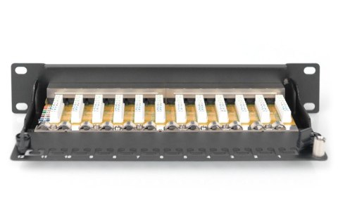 Patch panel 10" 12 portów, kat.6, S/FTP, 1U, wspornik kablowy, czarny (kompletny) Patch panel 10" 12 portów, kat.6, S/FTP, 1U, wspornik kablowy, czarny (kompletny)