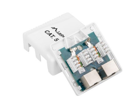 Gniazdo natynkowe 2x RJ45 Kat.5E białe ekranowane Gniazdo natynkowe 2x RJ45 Kat.5E białe ekranowane