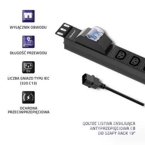 Listwa zasilająca do Rack 19cali | circuit breaker | 1U | 10A | PDU | 8xIEC C13 | 2m Listwa zasilająca do Rack 19cali | circuit breaker | 1U | 10A | PDU | 8xIEC C13 | 2m