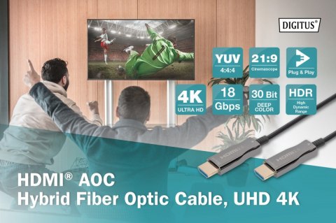 Kabel połączeniowy hybrydowy AOC HDMI 2.0 Premium HighSpeed 4K/60Hz UHD HDMI A/HDMI A M/M czarny 20m Kabel połączeniowy hybrydowy AOC HDMI 2.0 Premium HighSpeed 4K/60Hz UHD HDMI A/HDMI A M/M czarny 20m