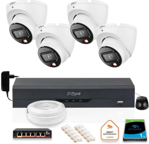 Zestaw monitoringu IP Dahua 4 kamery kopułkowe 6Mpx Dysk 1TB Zestaw monitoringu IP Dahua 4 kamery kopułkowe 6Mpx Dysk 1TB