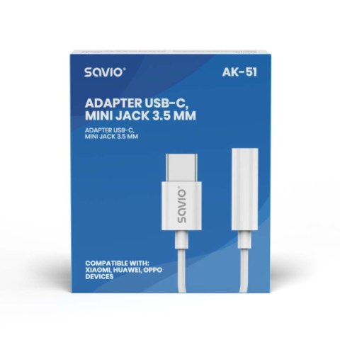 Adapter USB-C - Mini Jack 3,5mm, Xiaomi, Huawei, Oppo, AK-51 Adapter USB-C - Mini Jack 3,5mm, Xiaomi, Huawei, Oppo, AK-51