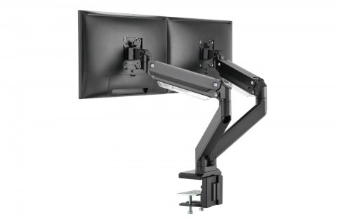 Ramię biurkowe podwójne z zaciskiem, 2xLCD, max. 35", max. obciążenie 2x15kg, ze sprężyną gazową Ramię biurkowe podwójne z zaciskiem, 2xLCD, max. 35", max. obciążenie 2x15kg, ze sprężyną gazową