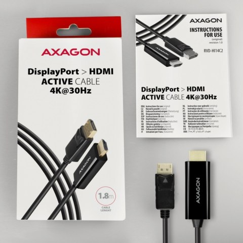 RVD-HI14C2 Adapter aktywny DisplayPort -> HDMI 1.4, 4K/30Hz, kabel 1,8m RVD-HI14C2 Adapter aktywny DisplayPort -> HDMI 1.4, 4K/30Hz, kabel 1,8m