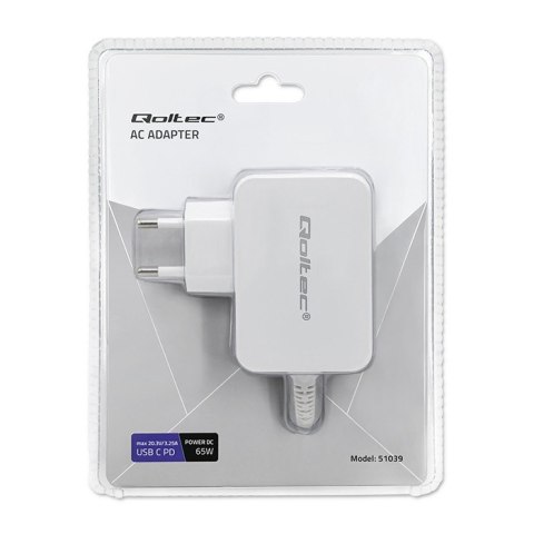 Zasilacz sieciowy 65W | 5-20.3V | 2-3.25A | USB typ C | PD | Biały Zasilacz sieciowy 65W | 5-20.3V | 2-3.25A | USB typ C | PD | Biały