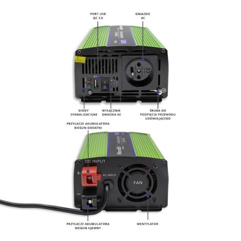 Przetwornica napięcia Monilith | ładowanie baterii | UPS | 600W |1200W | 12V na 230V | Czysty Sinus Przetwornica napięcia Monilith | ładowanie baterii | UPS | 600W |1200W | 12V na 230V | Czysty Sinus