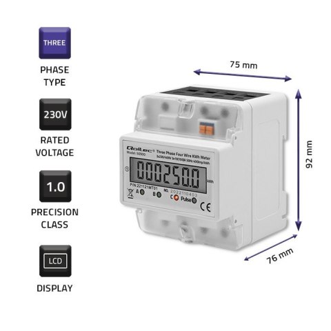 Trójfazowy elektroniczny licznik | miernik zużycia energii na szynę DIN | 400V | LCD | 4P Trójfazowy elektroniczny licznik | miernik zużycia energii na szynę DIN | 400V | LCD | 4P