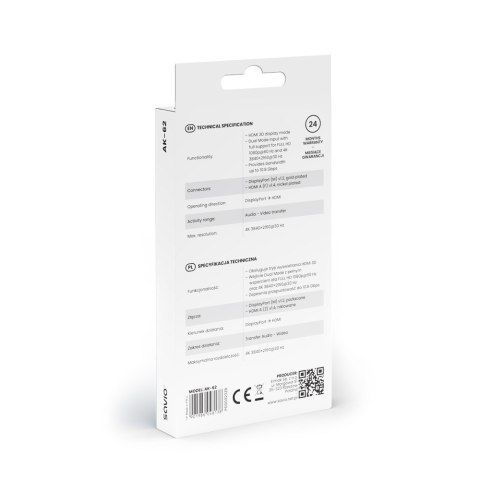 Adapter DisplayPort (M) v1.2 - HDMI (F) v1.4, 4K, AK-62 Adapter DisplayPort (M) v1.2 - HDMI (F) v1.4, 4K, AK-62