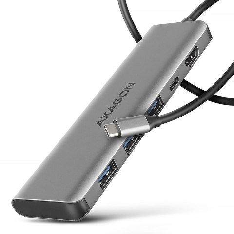 HMC-5H Wieloportowy hub USB 5in1, 5Gbps, 3x USB-A, HDMI 4K/30Hz, PD 100W, 100cm USB-C kabel HMC-5H Wieloportowy hub USB 5in1, 5Gbps, 3x USB-A, HDMI 4K/30Hz, PD 100W, 100cm USB-C kabel