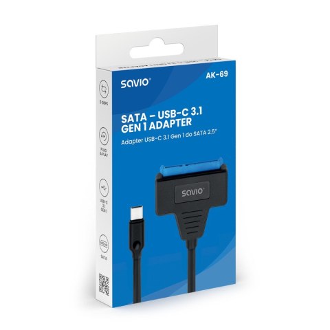 Adapter USB-C 3.1 Gen 1 (M) - SATA (F) do dysków 2.5 cala, AK-69 Adapter USB-C 3.1 Gen 1 (M) - SATA (F) do dysków 2.5 cala, AK-69