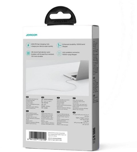 Kabel USB-C / USB-C Joyroom SA34-CC3 100cm 60W 5A PD w oplocie biały Kabel USB-C / USB-C Joyroom SA34-CC3 100cm 60W 5A PD w oplocie biały
