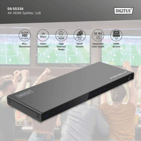 Rozdzielacz/Splitter HDMI 1x8, 4K/60Hz UHD z HDR, 18 Gbps, HDCP 2.2, EDID Rozdzielacz/Splitter HDMI 1x8, 4K/60Hz UHD z HDR, 18 Gbps, HDCP 2.2, EDID