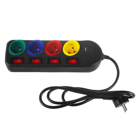 Przedłużacz 1,5m 250VAC 10A 4 gniazda MCE508 B Port USB-C Quick charge 2.0 IP20 Przedłużacz 1,5m 250VAC 10A 4 gniazda MCE508 B Port USB-C Quick charge 2.0 IP20