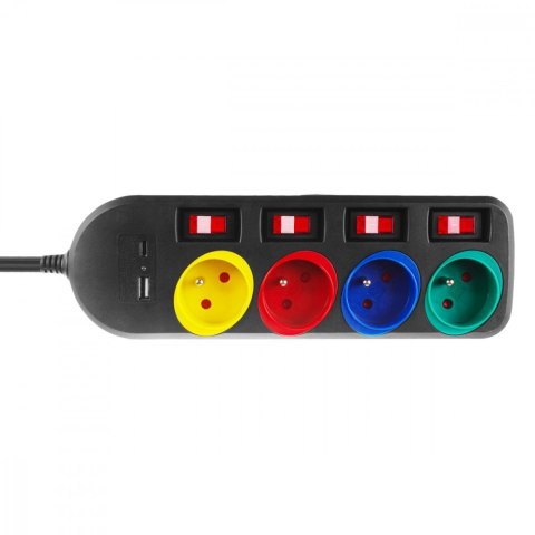Przedłużacz 1,5m 250VAC 10A 4 gniazda MCE508 B Port USB-C Quick charge 2.0 IP20 Przedłużacz 1,5m 250VAC 10A 4 gniazda MCE508 B Port USB-C Quick charge 2.0 IP20