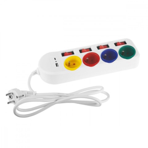 Przedłużacz 4 gniazda 1.5m, USB A/C MCE508 W Przedłużacz 4 gniazda 1.5m, USB A/C MCE508 W
