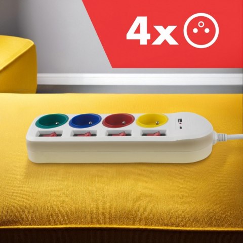 Przedłużacz 4 gniazda 1.5m, USB A/C MCE508 W Przedłużacz 4 gniazda 1.5m, USB A/C MCE508 W