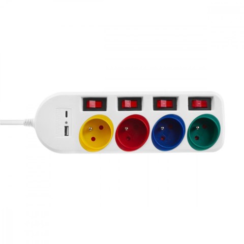 Przedłużacz 4 gniazda 1.5m, USB A/C MCE508 W Przedłużacz 4 gniazda 1.5m, USB A/C MCE508 W