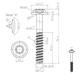 Wkręt do tworzywa TORX 6x50 A2 CORAB M960 Wkręt do tworzywa TORX 6x50 A2 CORAB M960
