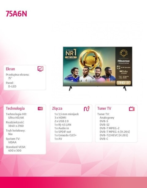 Telewizor LED 75 cali 75A6N Telewizor LED 75 cali 75A6N