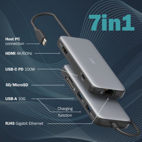 Stacja dokująca USB Typ C 7-portów HDMI 4K/60Hz PD 3.0 Stacja dokująca USB Typ C 7-portów HDMI 4K/60Hz PD 3.0