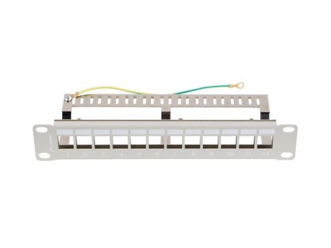 Patch Panel 12 Port 1U 10 cali FTP z organizerem do modułów keystone szary Patch Panel 12 Port 1U 10 cali FTP z organizerem do modułów keystone szary