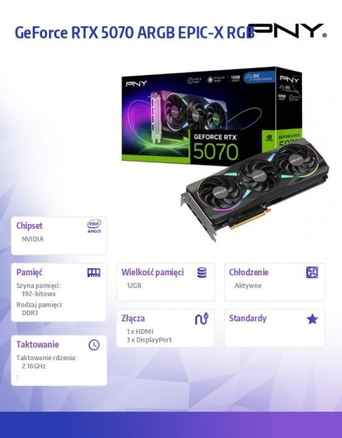 Karta graficzna GeForce RTX5070 OC ARGB 3F 12GB 192-bit 672GB/s Karta graficzna GeForce RTX5070 OC ARGB 3F 12GB 192-bit 672GB/s