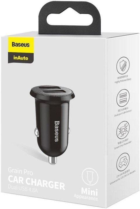 ŁADOWARKA SAMOCHODOWA Baseus Grain Pro CCALLP-01 24W 4.8A 2x USB-A ŁADOWARKA SAMOCHODOWA Baseus Grain Pro CCALLP-01 24W 4.8A 2x USB-A