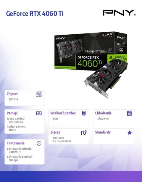 Karta graficzna GeForce RTX 4060 Ti 8GB VERTO OC DUAL FAN DLSS 3 Karta graficzna GeForce RTX 4060 Ti 8GB VERTO OC DUAL FAN DLSS 3
