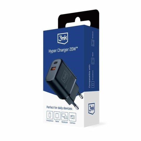 Ładowarka sieciowa 20W 1xUSB-C +USB-A PD QC bez kabla Czarna Ładowarka sieciowa 20W 1xUSB-C +USB-A PD QC bez kabla Czarna