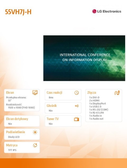 Monitor wielkoformatowy 55VH7J-H 55 cali FHD 700cd/m2 IPS 24/7 Monitor wielkoformatowy 55VH7J-H 55 cali FHD 700cd/m2 IPS 24/7