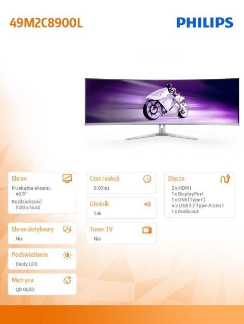 Monitor zakrzywiony 49M2C8900L 48.9 cala QD OLED 144Hz HDMIx2 DP USB-C KVM HAS Monitor zakrzywiony 49M2C8900L 48.9 cala QD OLED 144Hz HDMIx2 DP USB-C KVM HAS