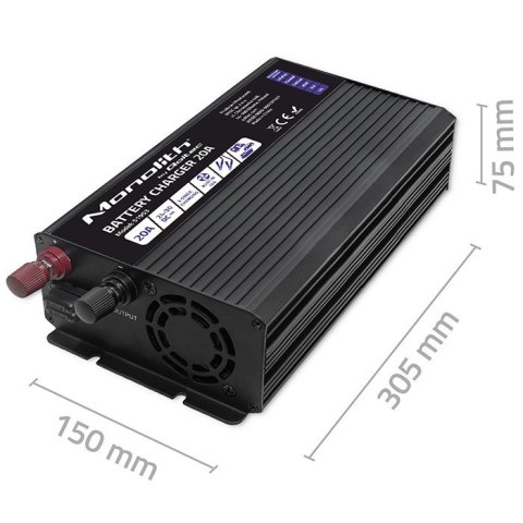 Inteligentna ładowarka Monolith do akumulatorów LiFePO4 AGM GEL SLA | 20A | 24V Inteligentna ładowarka Monolith do akumulatorów LiFePO4 AGM GEL SLA | 20A | 24V