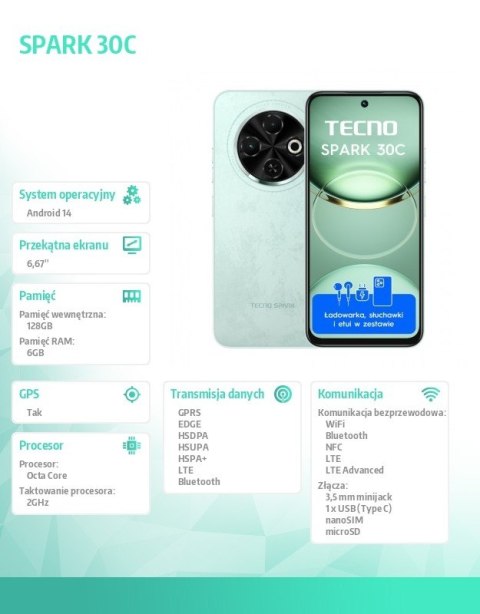 Smartfon Spark 30C 6/128 Magic Skin Green Smartfon Spark 30C 6/128 Magic Skin Green