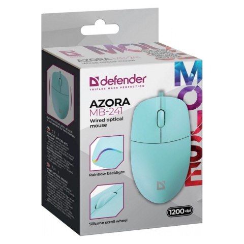 Mysz przewodowa AZORA MB-241 1200 DPI miętowa podświetlenie Mysz przewodowa AZORA MB-241 1200 DPI miętowa podświetlenie