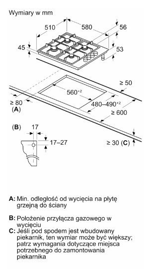 Płyta gazowa inox PBP6B5K80 Płyta gazowa inox PBP6B5K80